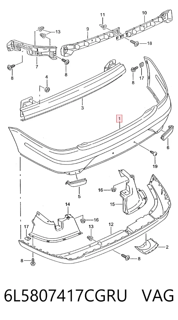 Pára-choque traseiro 6L5807417CGRU VAG