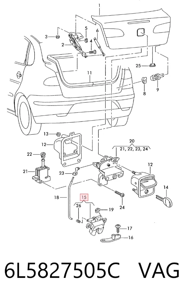Fecho de tampa de porta-malas (de 3ª/5ª porta traseira) 6L5827505C VAG