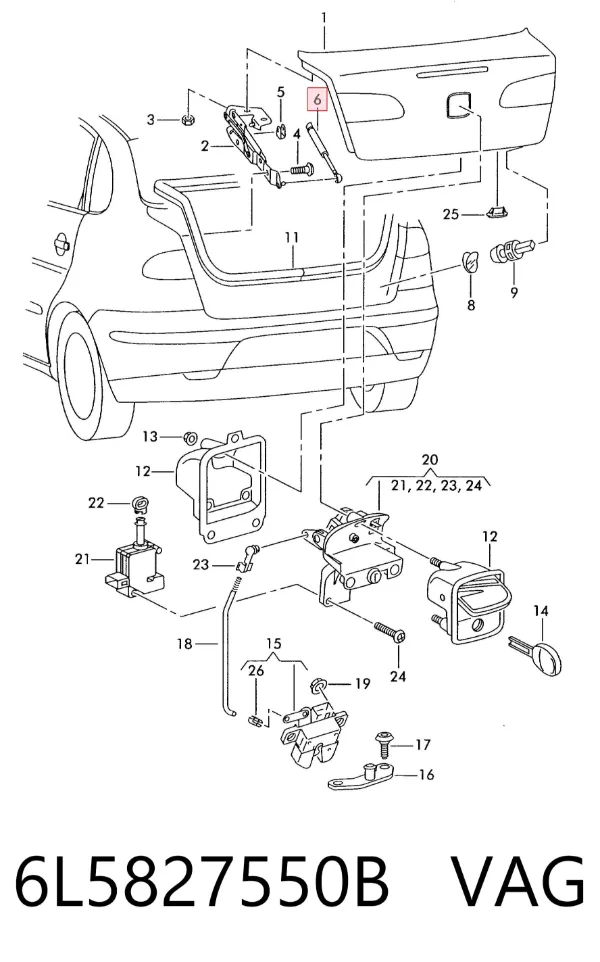 Amortecedor de tampa de porta-malas (de 3ª/5ª porta traseira) 6L5827550B VAG