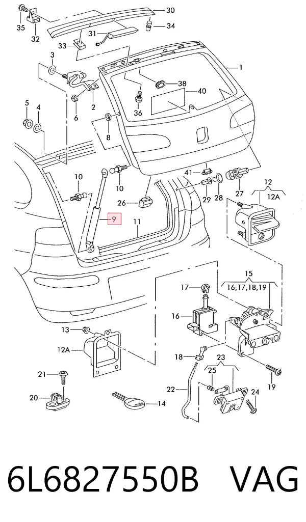 Amortecedor de tampa de porta-malas (de 3ª/5ª porta traseira) 6L6827550B VAG