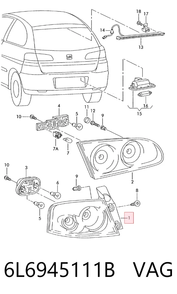 Lanterna traseira esquerda externa 6L6945111B VAG