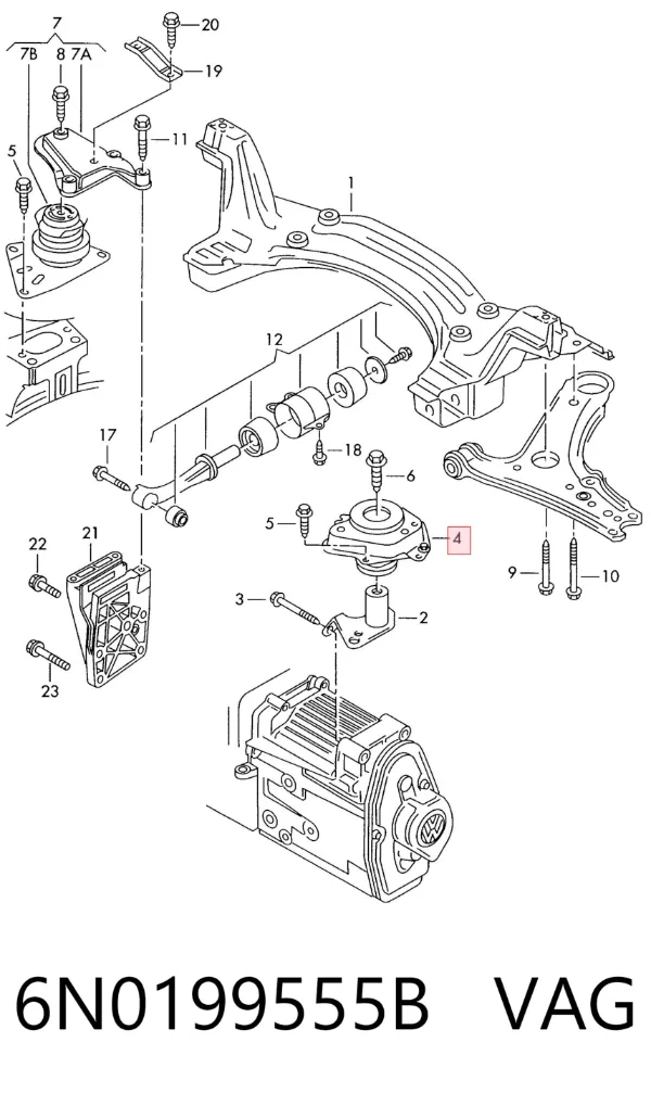 Coxim (suporte) esquerdo de motor 6N0199555B VAG