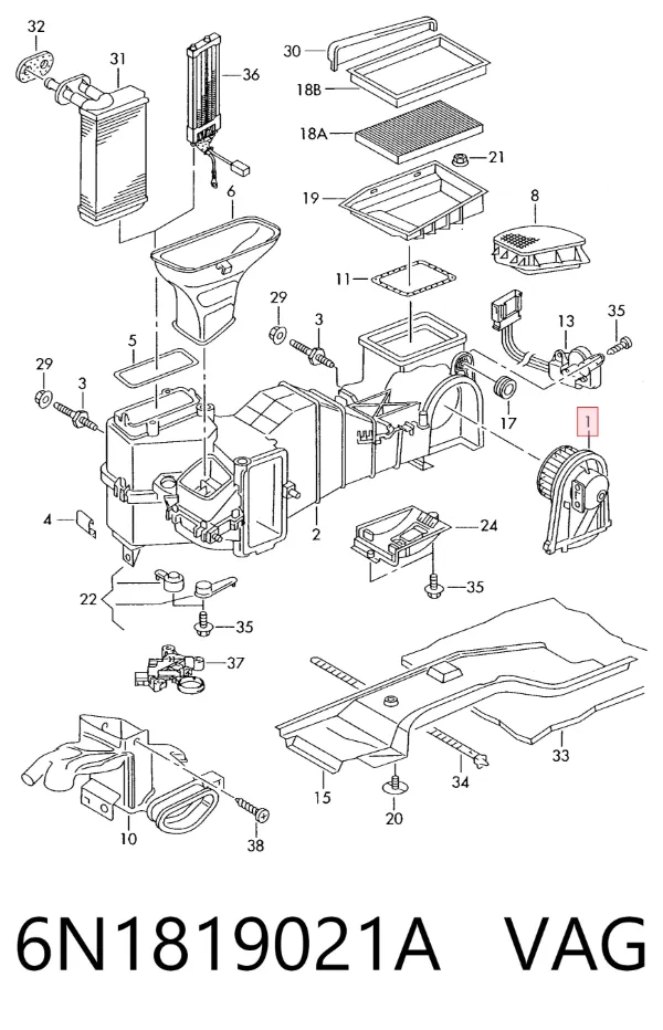 Motor de ventilador de forno (de aquecedor de salão) 6N1819021A VAG