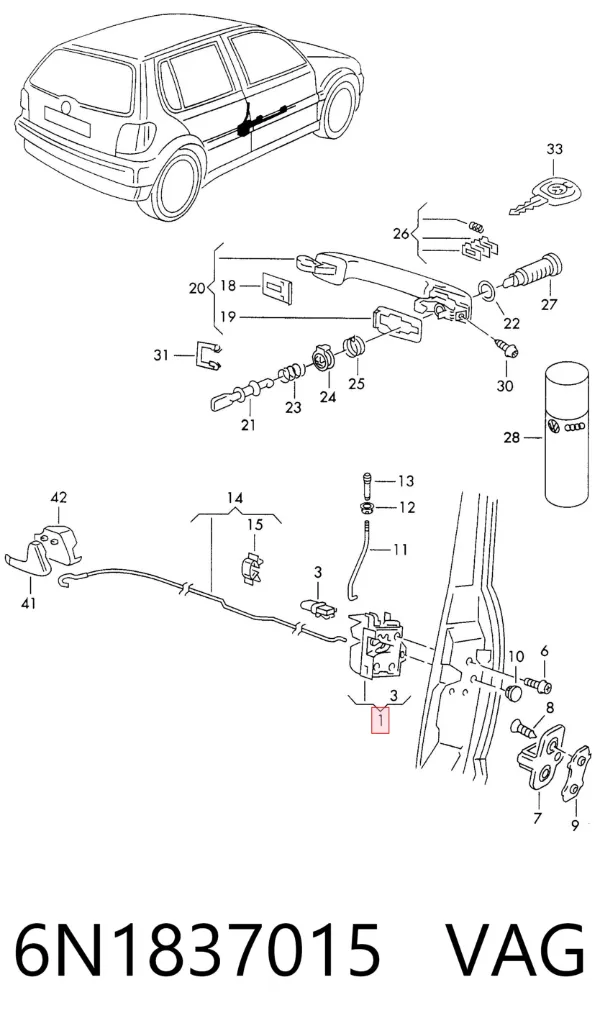 Fecho da porta dianteira esquerda Volkswagen Polo III