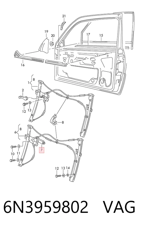 Motor de acionamento de vidro da porta dianteira direita 6N3959802 VAG