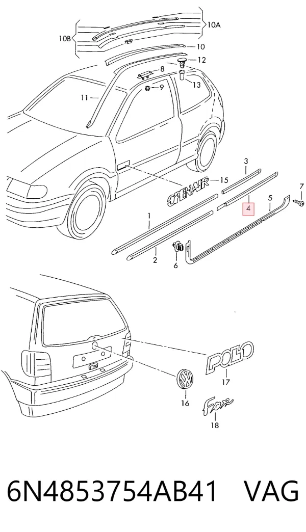 Moldura da porta traseira direita 6N4853754AB41 VAG
