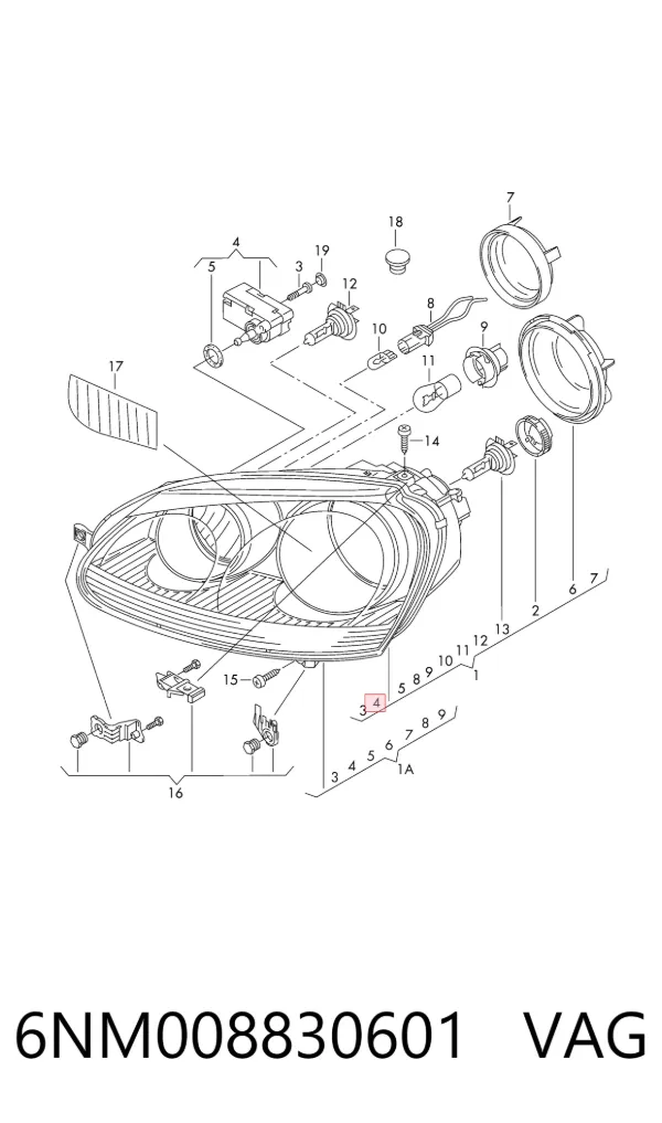 Corretor da luz 6NM008830601 VAG