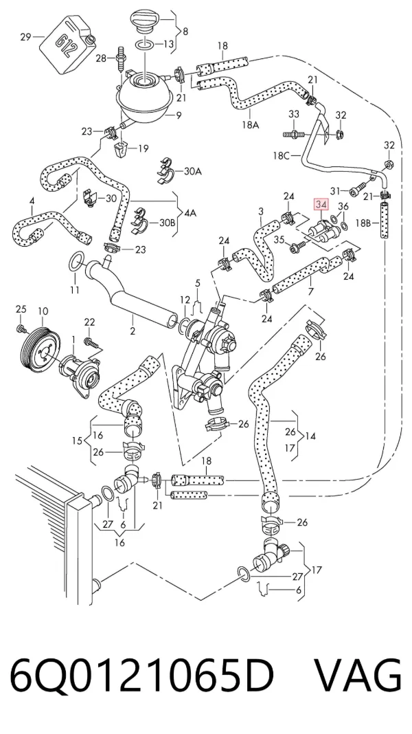 Tubo de ligação de mangueiras de forno no painel de motor 6Q0121065D VAG