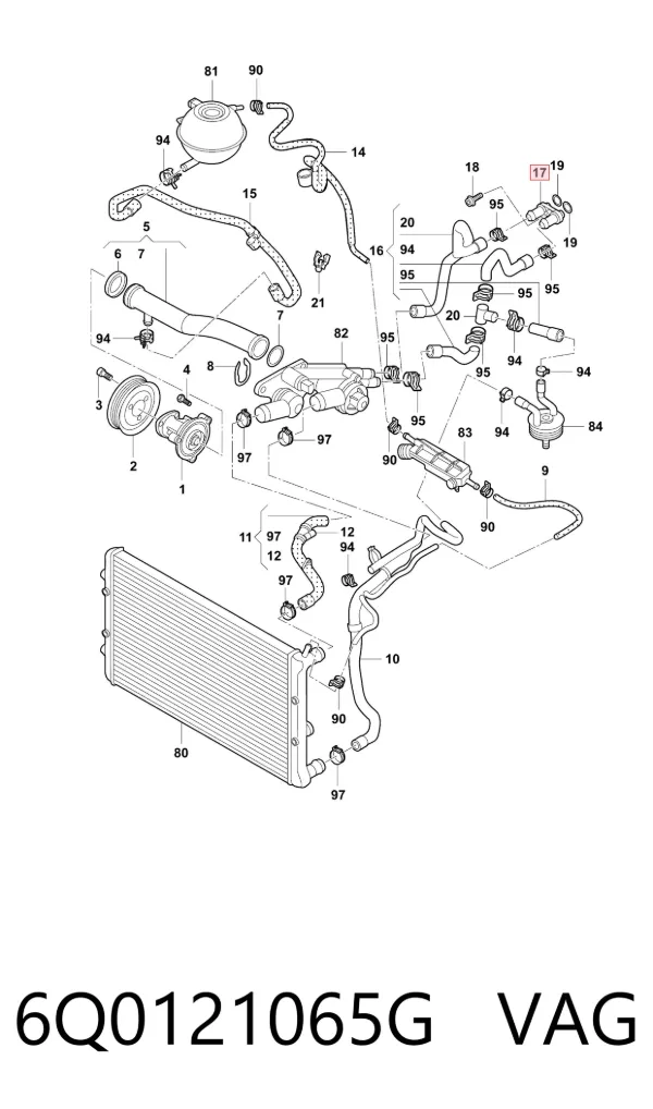 Tubo de ligação de mangueiras de forno no painel de motor 6Q0121065G VAG
