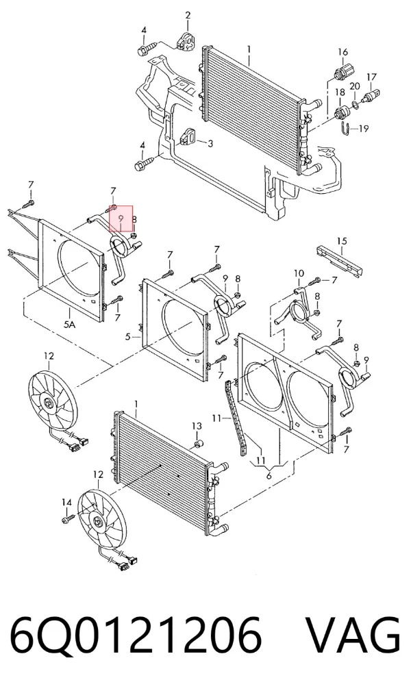 Ventilador elétrico de esfriamento montado (motor + roda de aletas) 6Q0121206 VAG