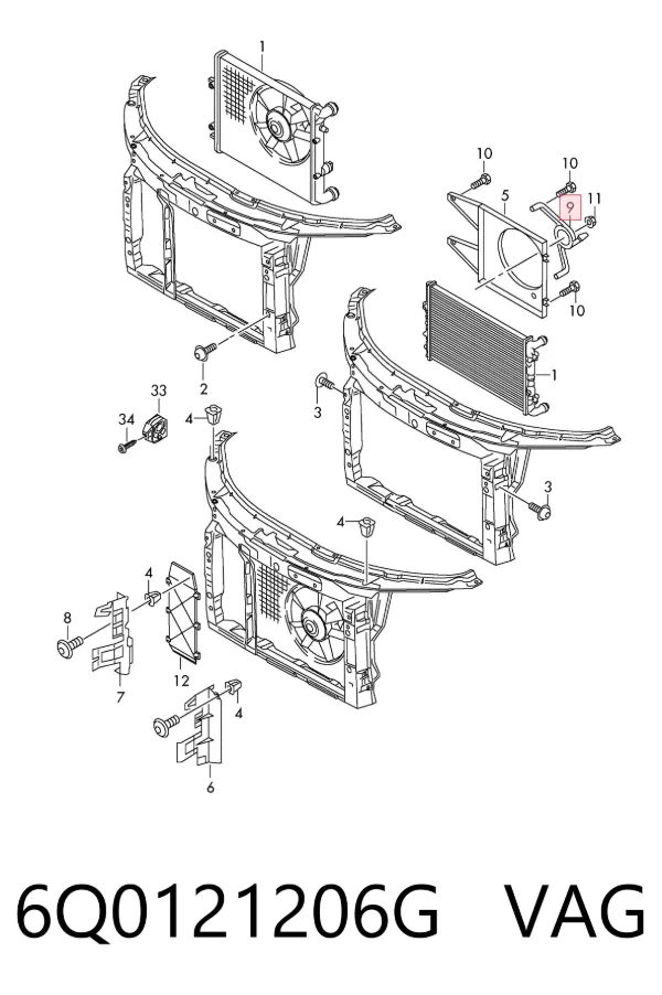 Consola de motor de ventilador de esfriamento no difusor 6Q0121206G VAG