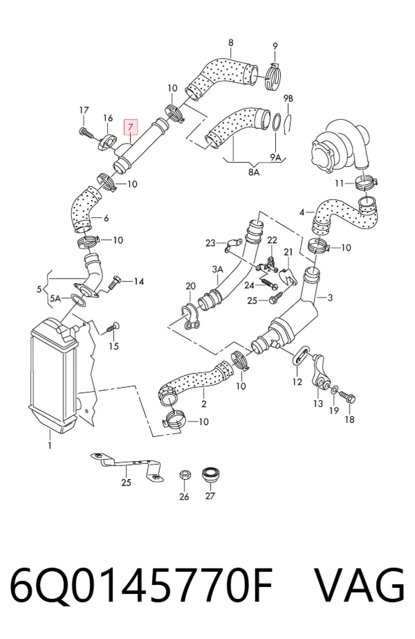Mangueira (cano derivado) de intercooler 6Q0145770F VAG