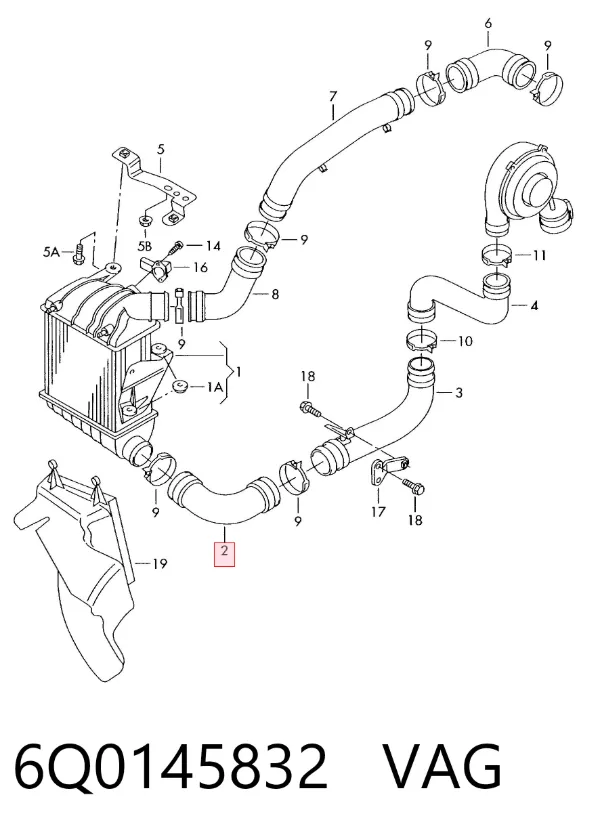 Mangueira (cano derivado) de intercooler 6Q0145832 VAG