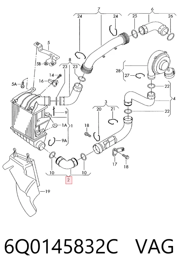 Mangueira (cano derivado) de intercooler 6Q0145832C VAG