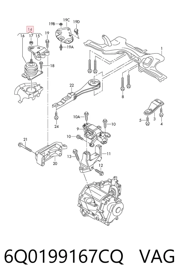 Coxim (suporte) direito de motor 6Q0199167CQ VAG