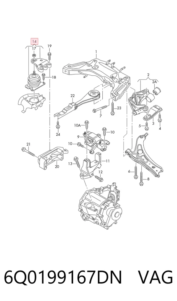 Coxim (suporte) direito de motor 6Q0199167DN VAG