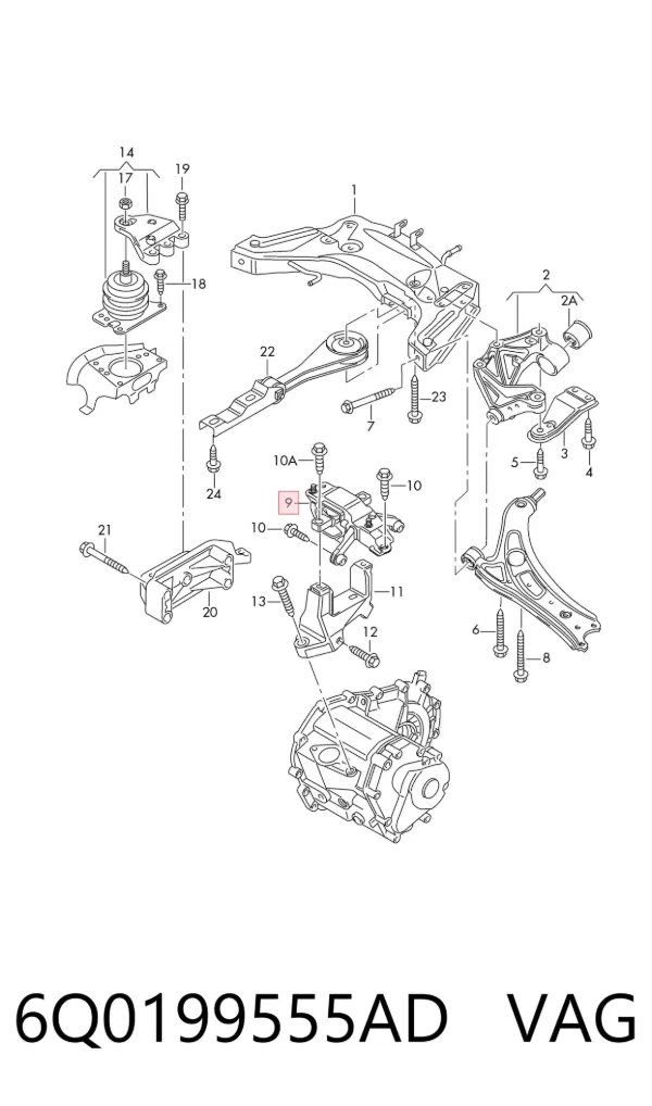 Coxim (suporte) esquerdo de motor 6Q0199555AD VAG