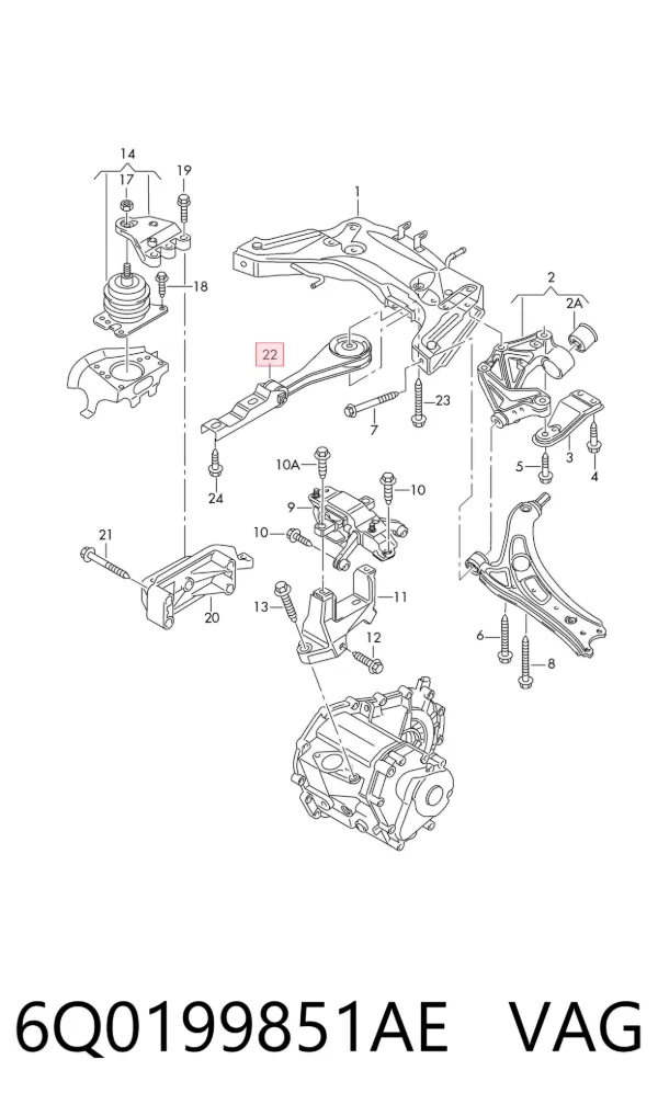 Coxim (suporte) traseiro de motor 6Q0199851AE VAG