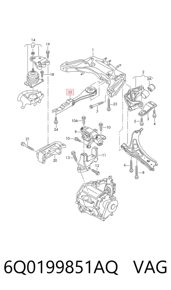 Coxim (suporte) traseiro de motor 6Q0199851AQ VAG