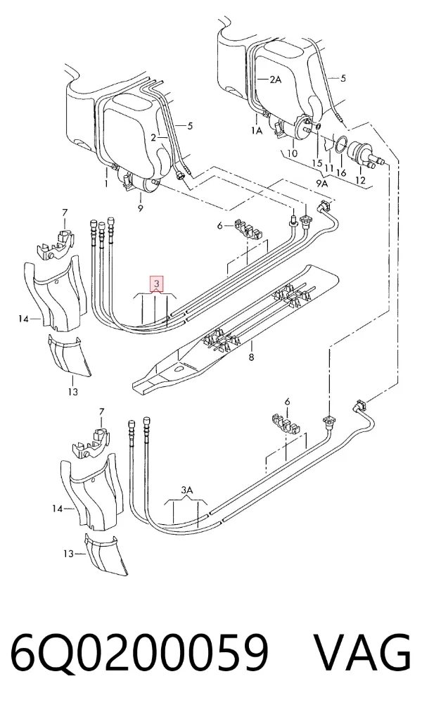 Cano derivado de ventilação de cárter (de separador de óleo) 6Q0200059 VAG