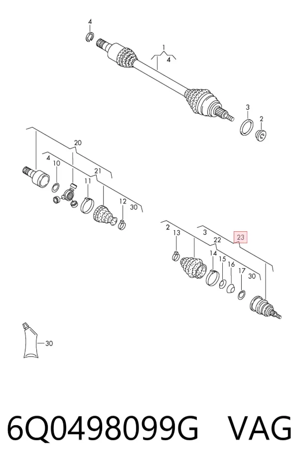 Junta homocinética externa dianteira 6Q0498099G VAG