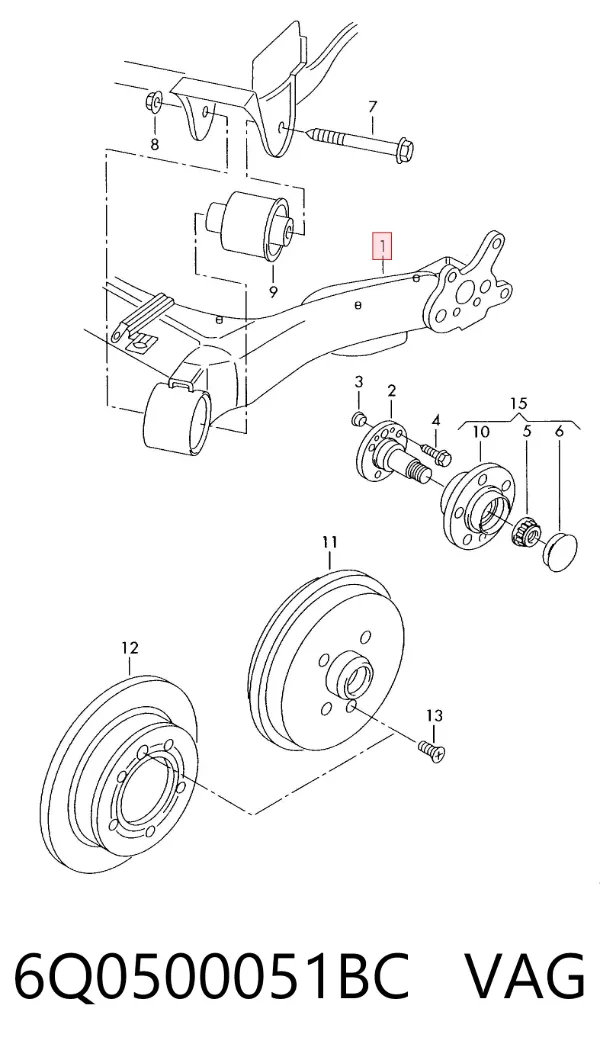 Viga de suspensão traseira (plataforma veicular) 6Q0500051BC VAG