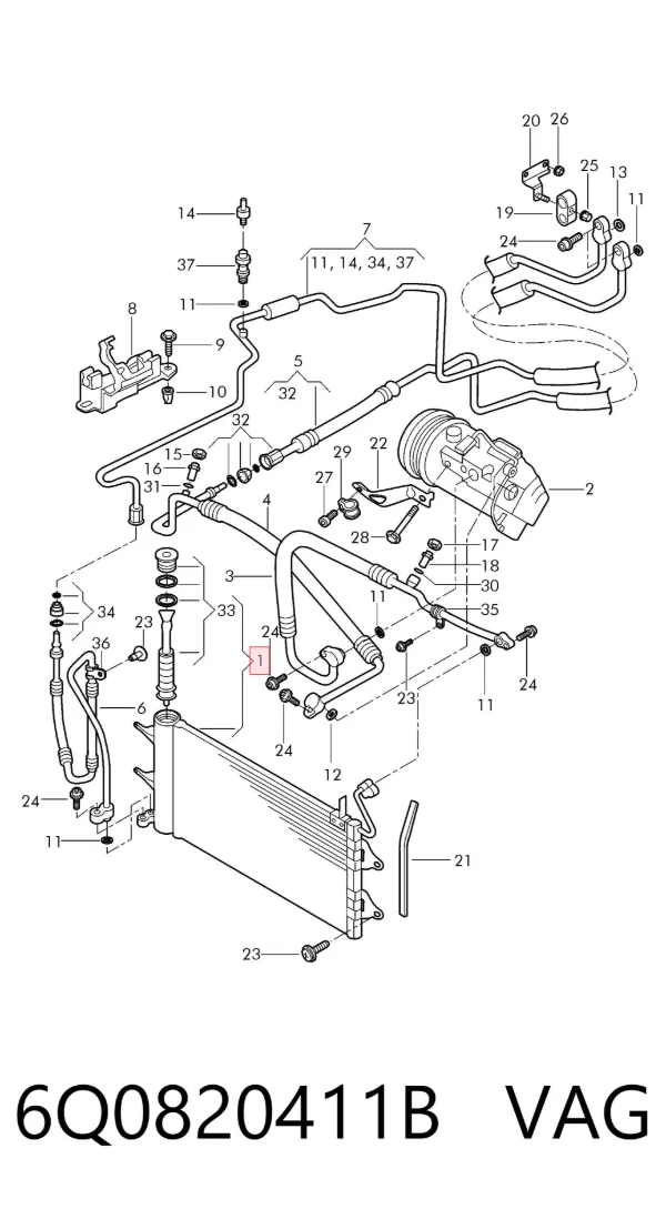 Radiador de aparelho de ar condicionado 6Q0820411B VAG