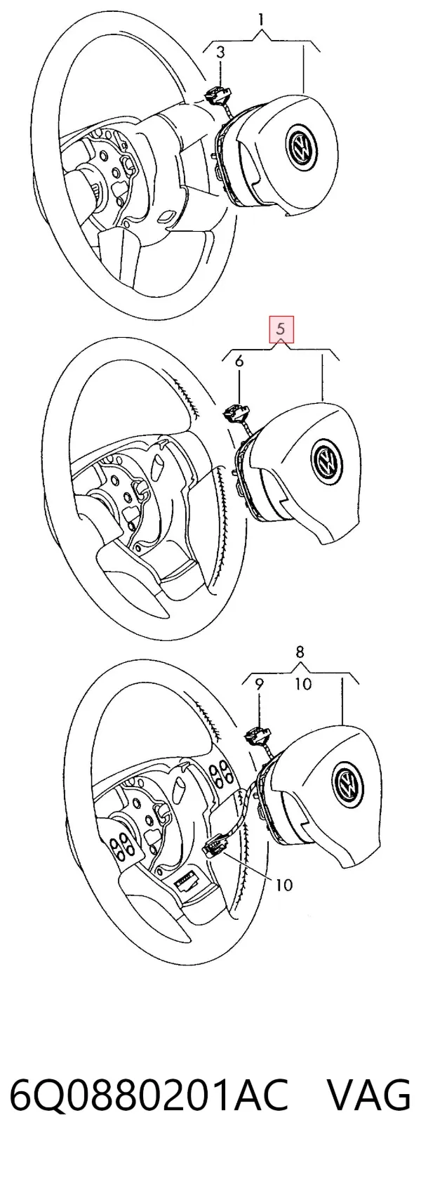 Cinto de segurança (AIRBAG) de condutor 6Q0880201AC VAG