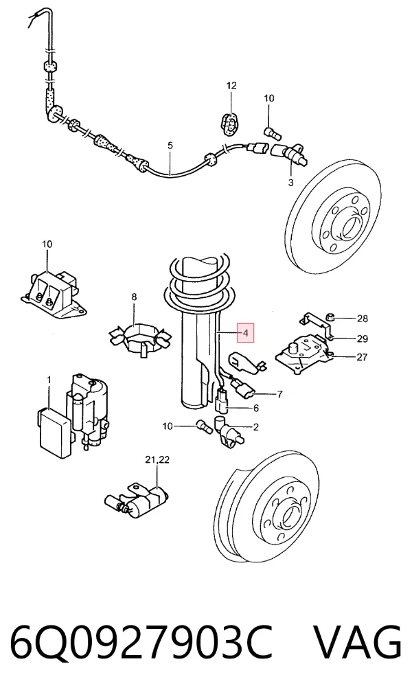 Sensor ABS traseiro 6Q0927903C VAG