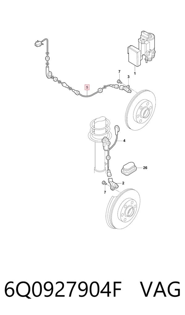 Sensor ABS traseiro 6Q0927904F VAG