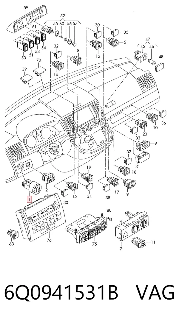 Comutador das luzes no "painel de instrumentos" 6Q0941531B VAG