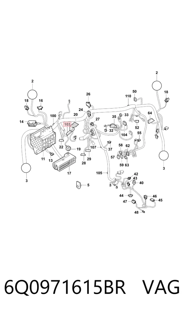 Fios isolados da seção de motor 6Q0971615BR VAG