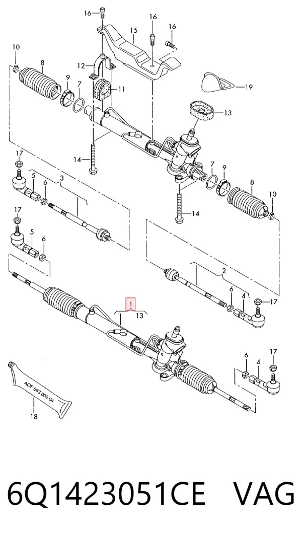Cremalheira da direção 6Q1423051CE VAG