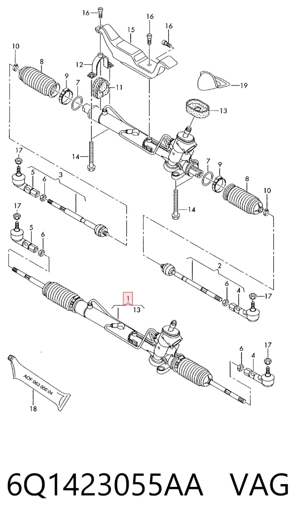 Cremalheira da direção 6Q1423055AA VAG