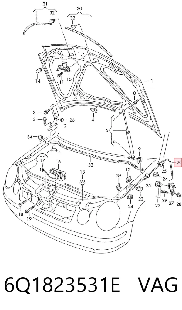 Cabo de abertura da capota Volkswagen Polo IV