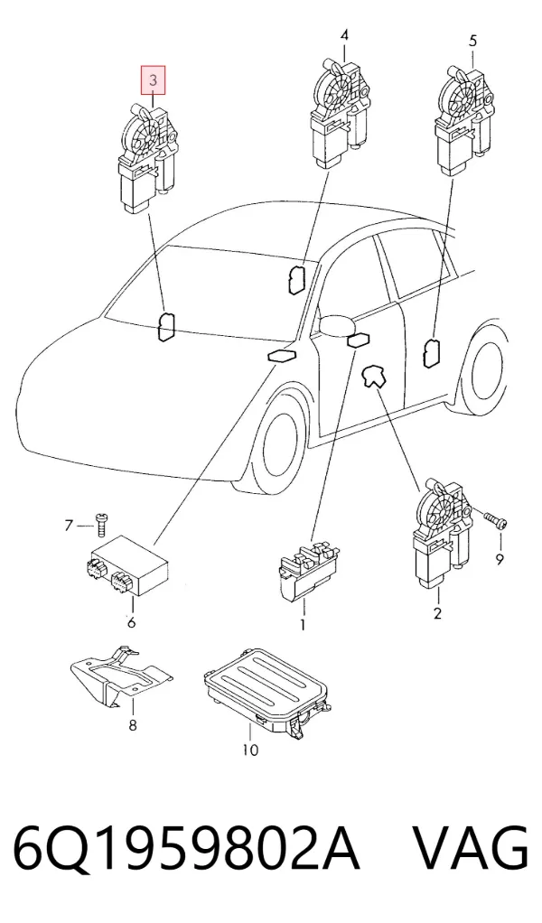 Motor de acionamento de vidro da porta dianteira direita 6Q1959802A VAG