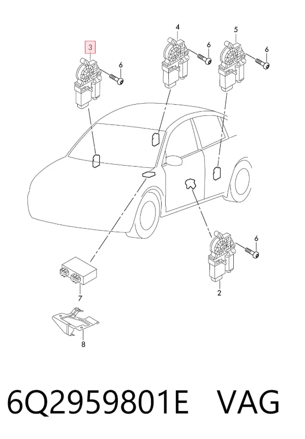 Motor de acionamento de vidro da porta dianteira direita 6Q2959801E VAG
