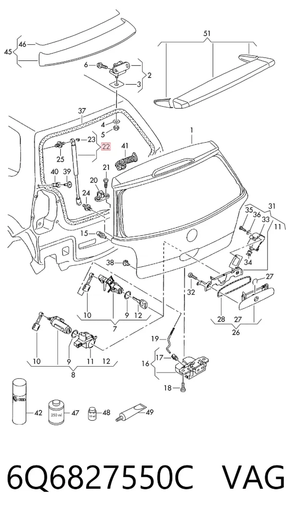 Amortecedor de tampa de porta-malas (de 3ª/5ª porta traseira) 6Q6827550C VAG