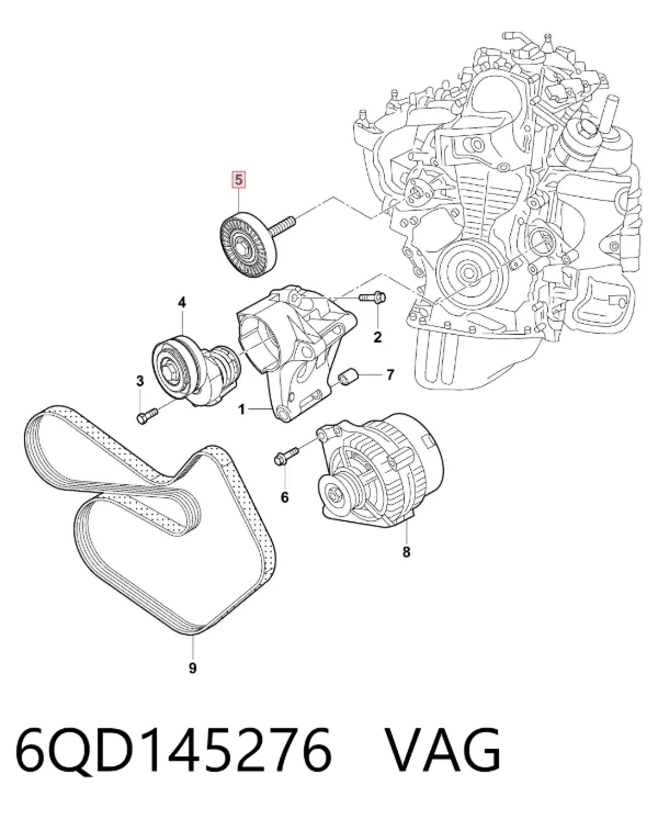 Rolo parasita da correia de transmissão 6QD145276 VAG