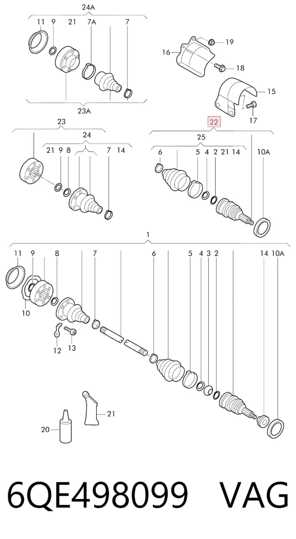 Junta homocinética externa dianteira 6QE498099 VAG