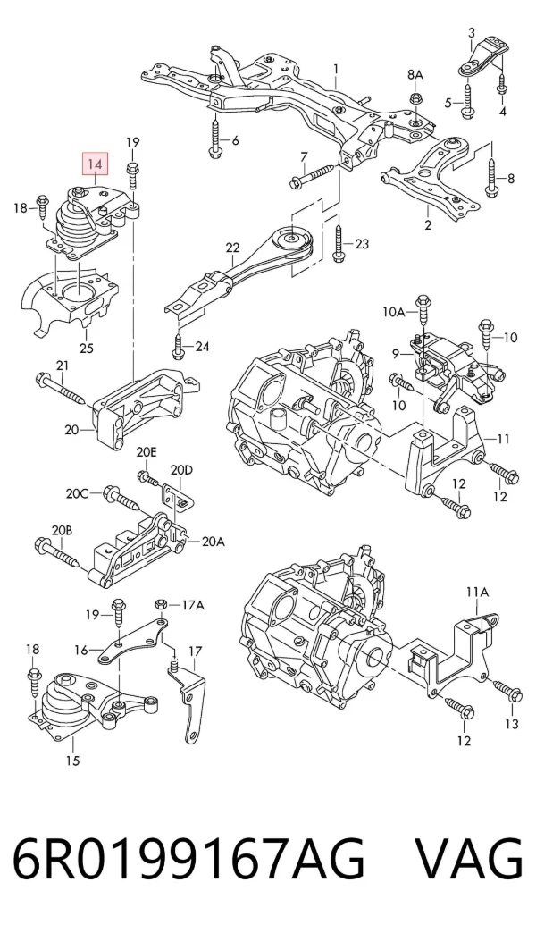 Coxim (suporte) direito de motor 6R0199167AG VAG