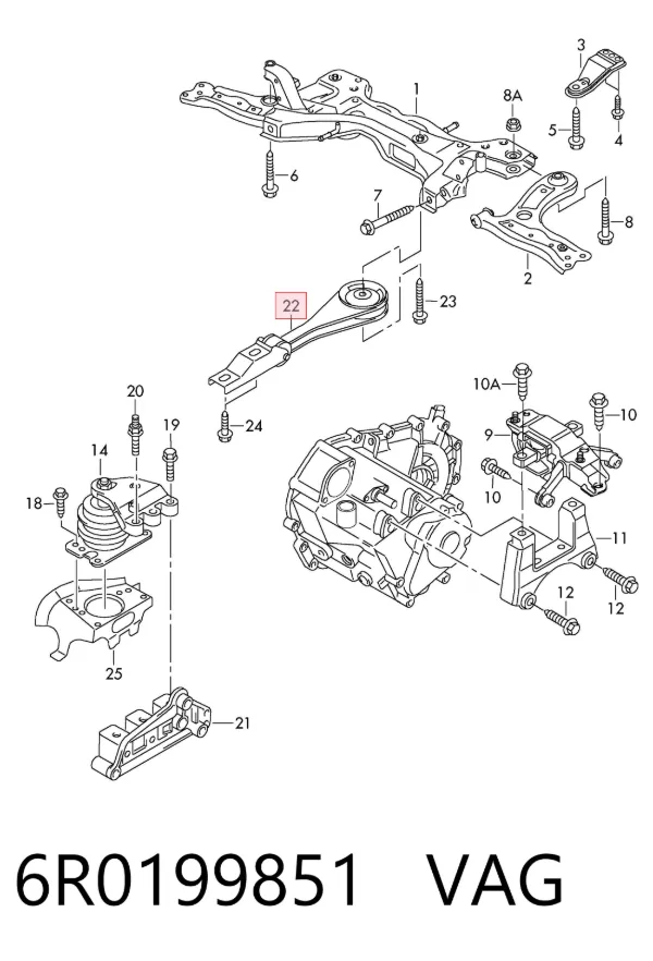 Coxim (suporte) traseiro de motor 6R0199851 VAG