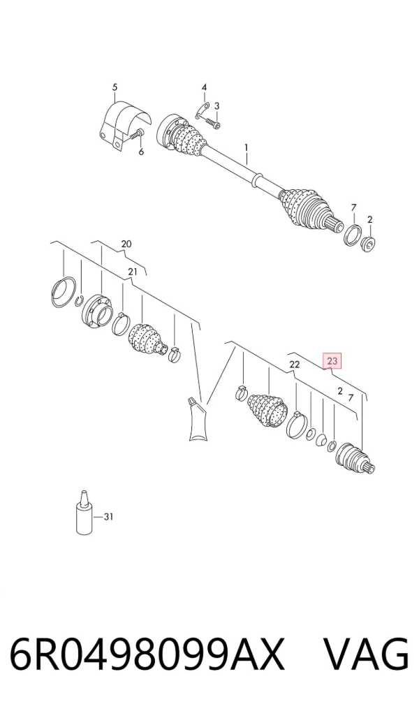 Junta homocinética externa dianteira 6R0498099AX VAG