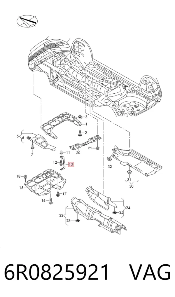 Consola de fixação de proteção de motor 6R0825921 VAG