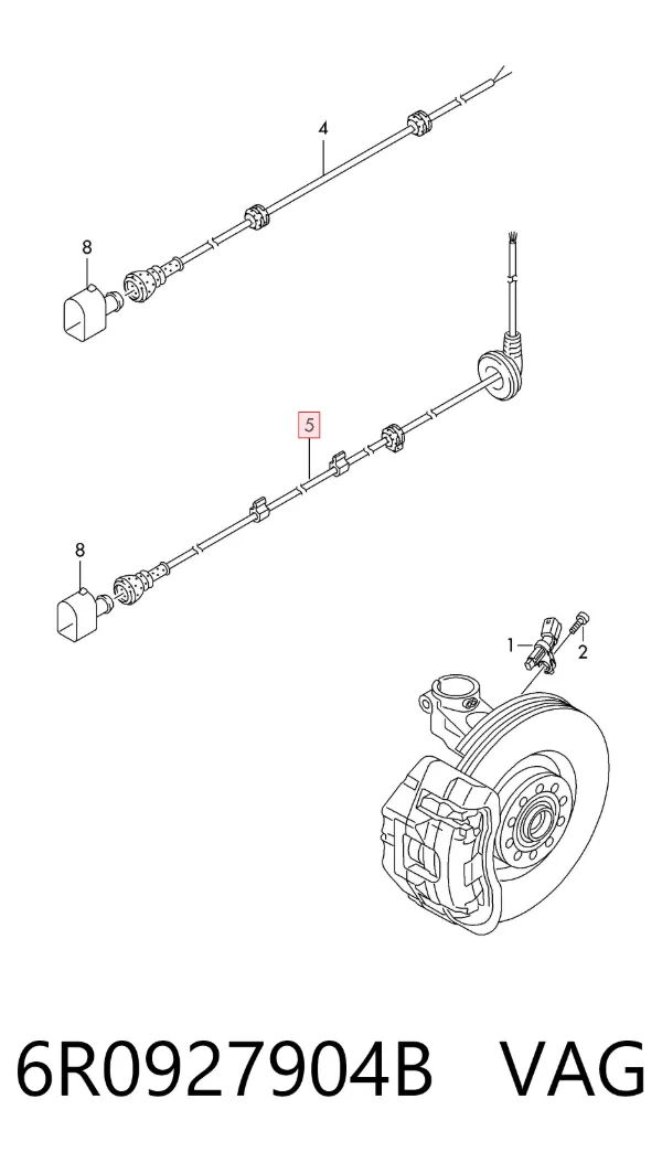 Sensor ABS traseiro 6R0927904B VAG