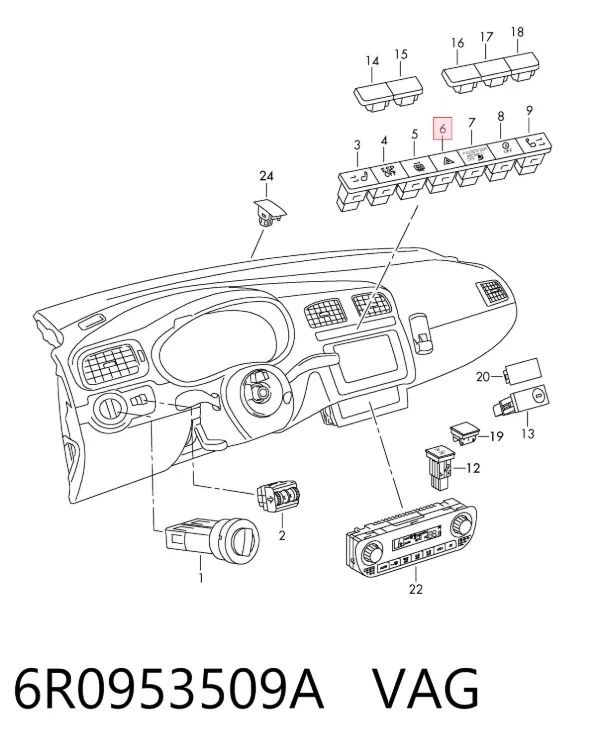 Botão de ativação do sinal de emergência Volkswagen Polo V RUS
