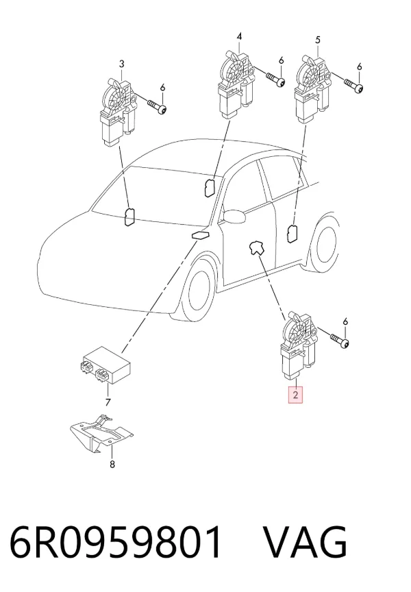 Motor de acionamento de vidro da porta dianteira esquerda 6R0959801 VAG