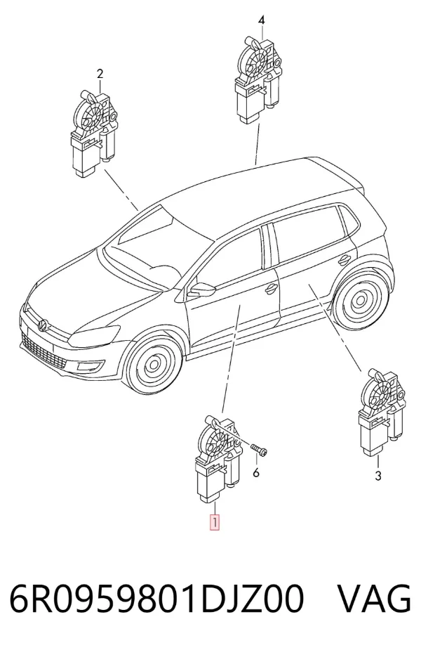 Motor de acionamento de vidro da porta dianteira esquerda 6R0959801DJZ00 VAG