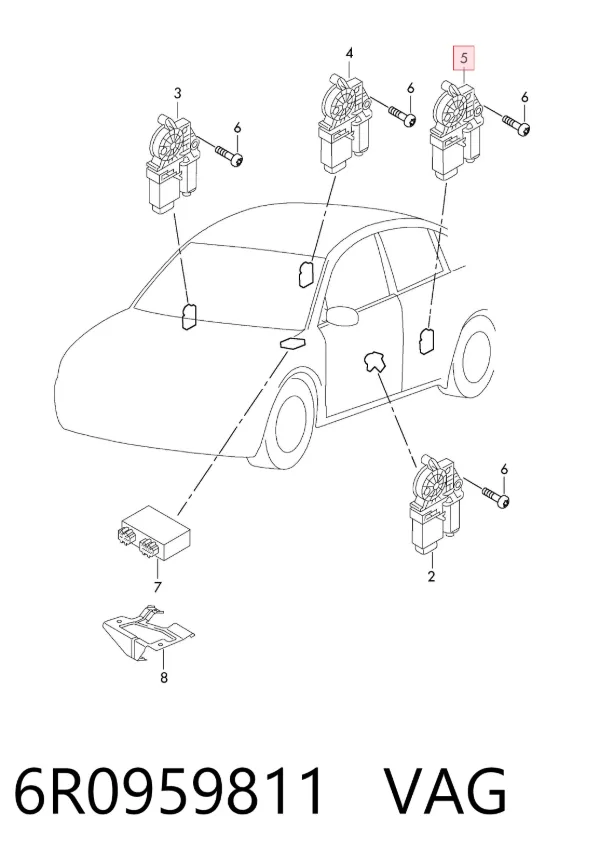 Motor de acionamento de vidro da porta traseira esquerda 6R0959811 VAG