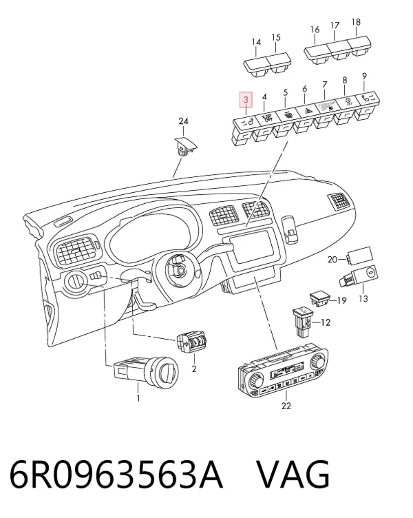 Botão de ativação de aquecimento do assento 6R0963563A VAG
